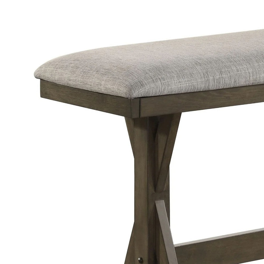 Omal Counter Height Dining Bench | Brown-Khaki Wood | Gray Fabric | 48’’ BM340217