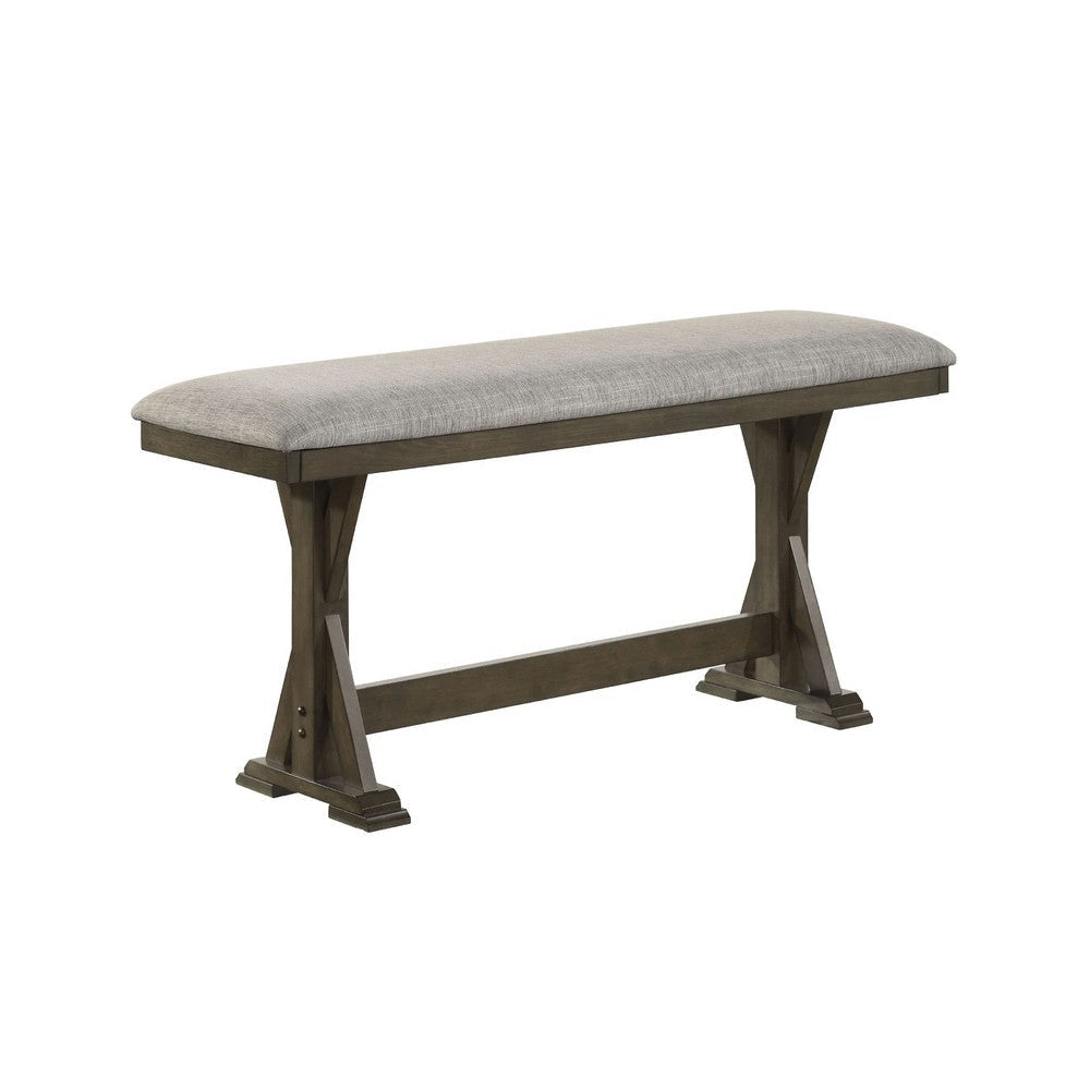 Omal Counter Height Dining Bench | Brown-Khaki Wood | Gray Fabric | 48"