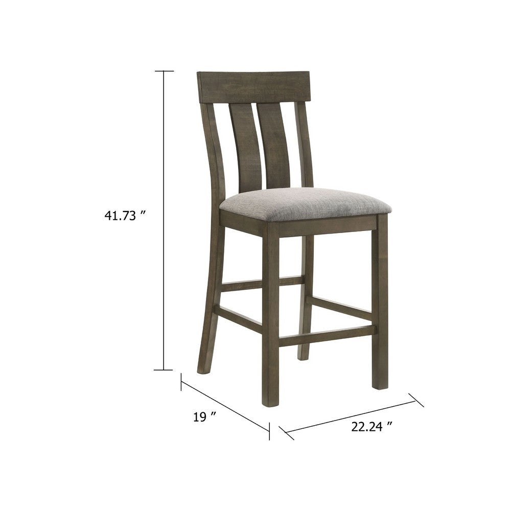 Omal Counter Height Dining Chair Set of 2 | Brown Slatted Back | Gray Fabric BM340218