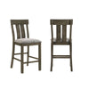 Omal Counter Height Dining Chair Set of 2 | Brown Slatted Back | Gray Fabric