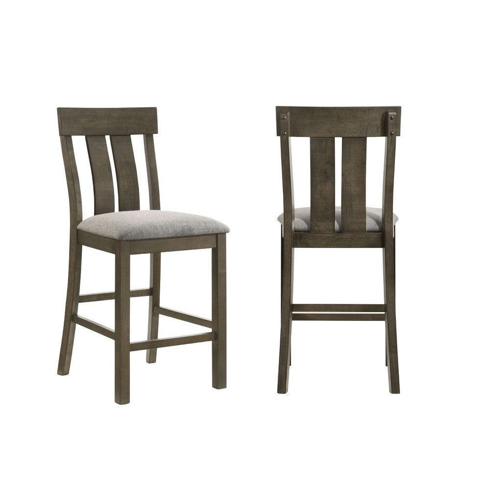 Omal Counter Height Dining Chair Set of 2 | Brown Slatted Back | Gray Fabric