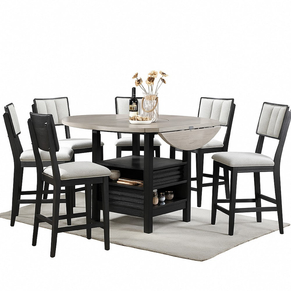 Kliu Counter Height Chair Set of 2 | Light Gray Fabric | Black Wood Frame BM340219