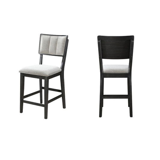 Kliu Counter Height Chair Set of 2 | Light Gray Fabric | Black Wood Frame