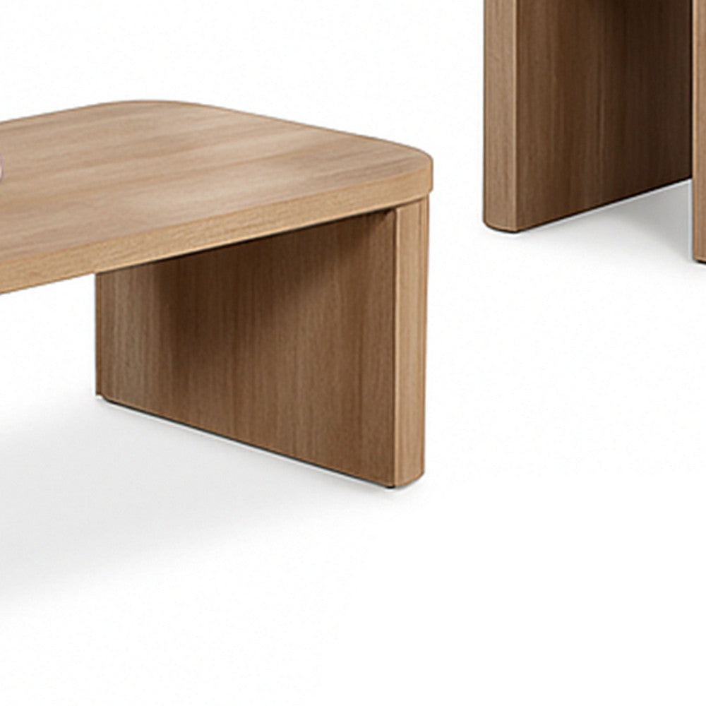 Asoi 3pc Coffee & End Table Set | Natural Brown Scandinavian Veneer BM340220