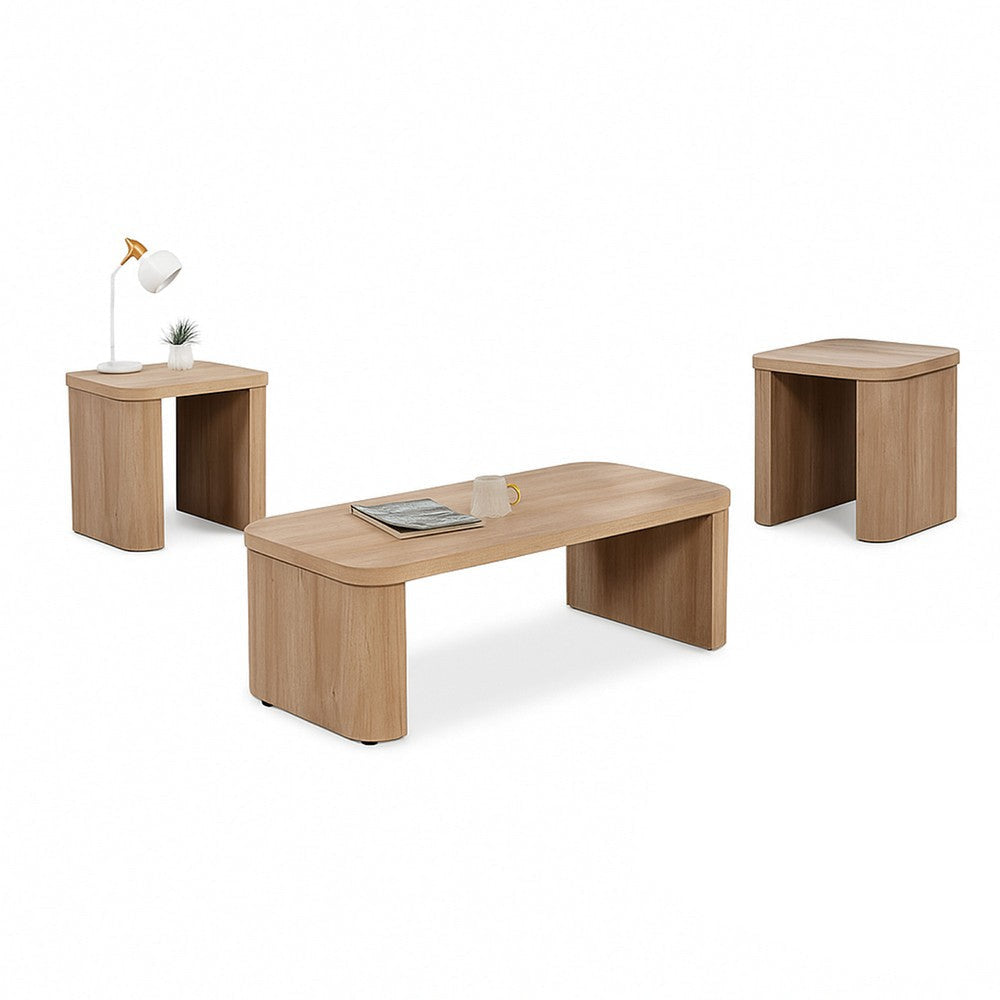 Asoi 3pc Coffee & End Table Set | Natural Brown Scandinavian Veneer