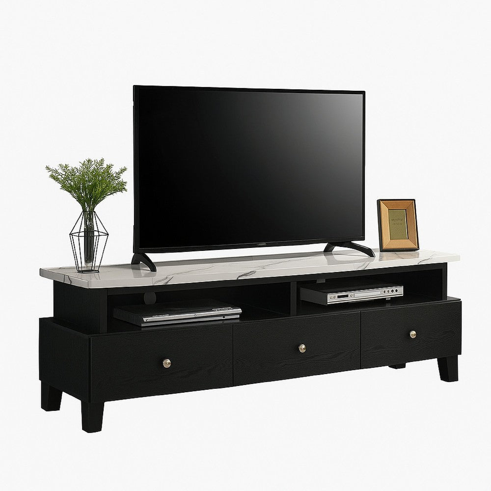 Fiaz 71’’ TV Stand Media Cabinet | 3 Drawers w 2 Shelves | White Top BM340222