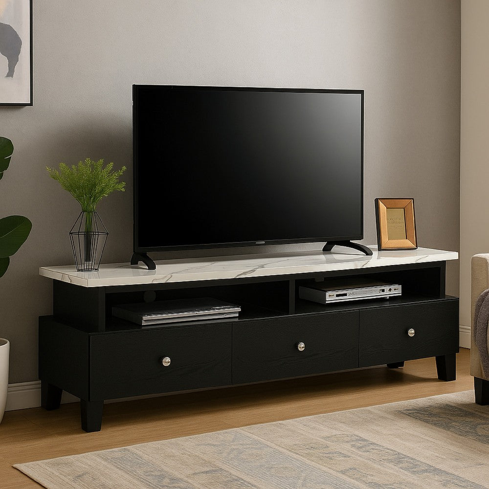 Fiaz 71" TV Stand Media Cabinet | 3 Drawers w 2 Shelves | White Top