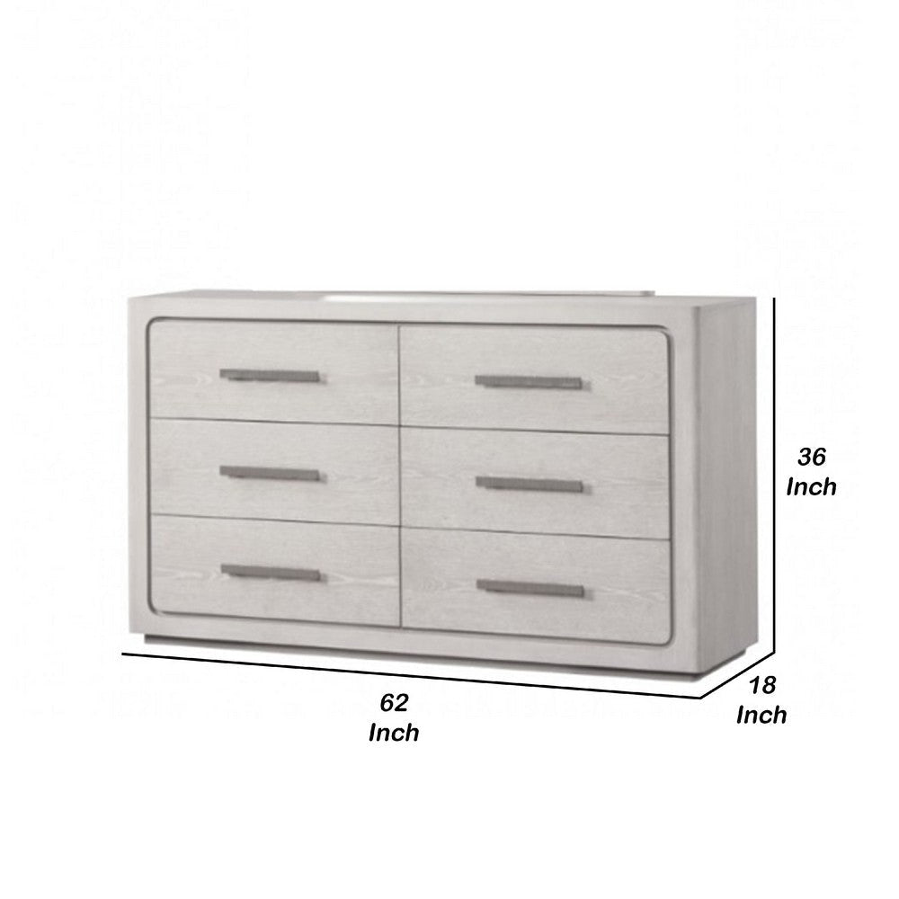 Thorne 6 Drawer 62’’ Wide Dresser | White Oak Solid Wood Bedroom Storage BM340223