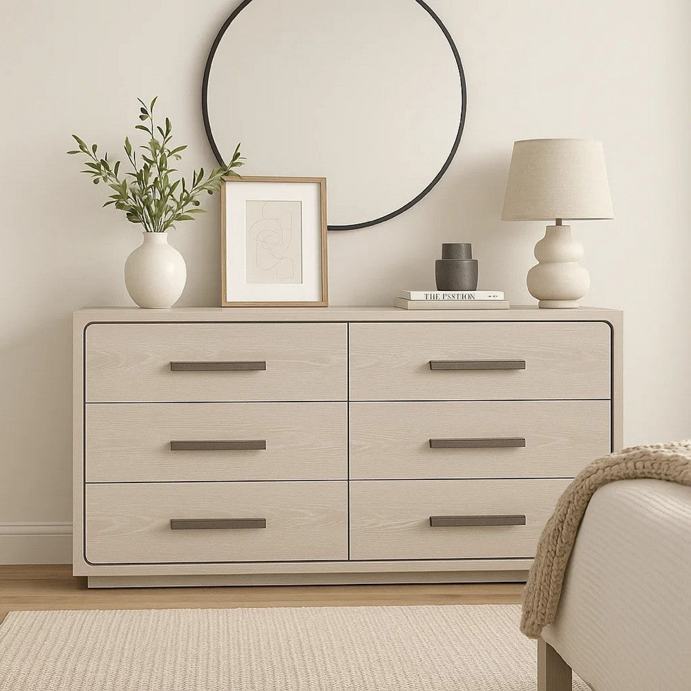 Thorne 6 Drawer 62’’ Wide Dresser | White Oak Solid Wood Bedroom Storage BM340223