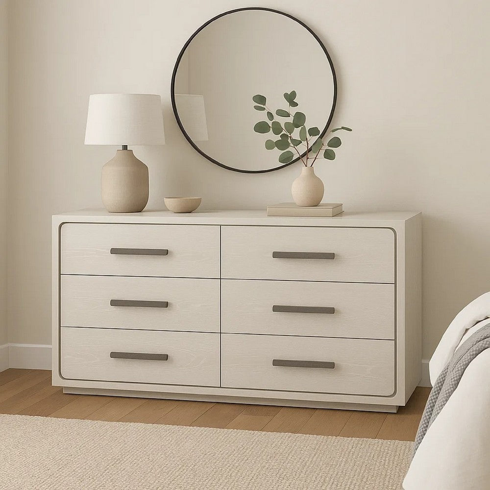 Thorne 6 Drawer 62" Wide Dresser | White Oak Solid Wood Bedroom Storage