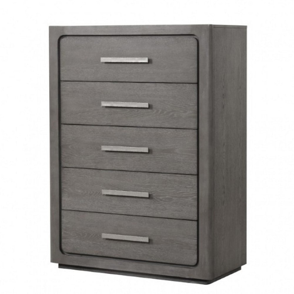 Thorne 5 Drawer Tall Dresser Chest | Warm Gray Solid Wood Vertical Storage BM340224