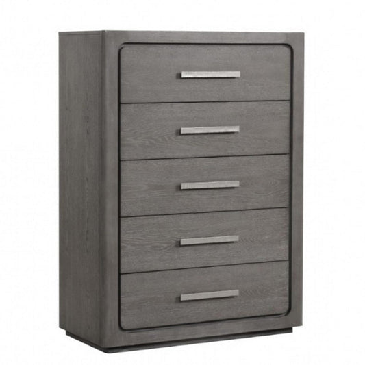 Thorne 5 Drawer Tall Dresser Chest | Warm Gray Solid Wood Vertical Storage