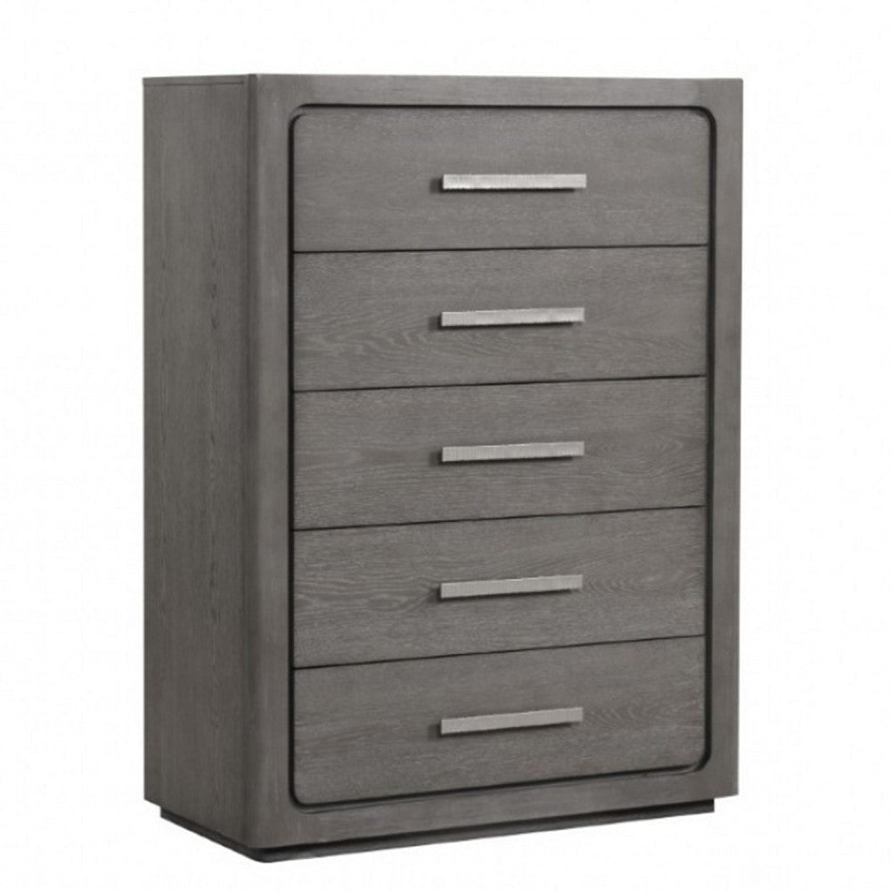 Thorne 5 Drawer Tall Dresser Chest | Warm Gray Solid Wood Vertical Storage