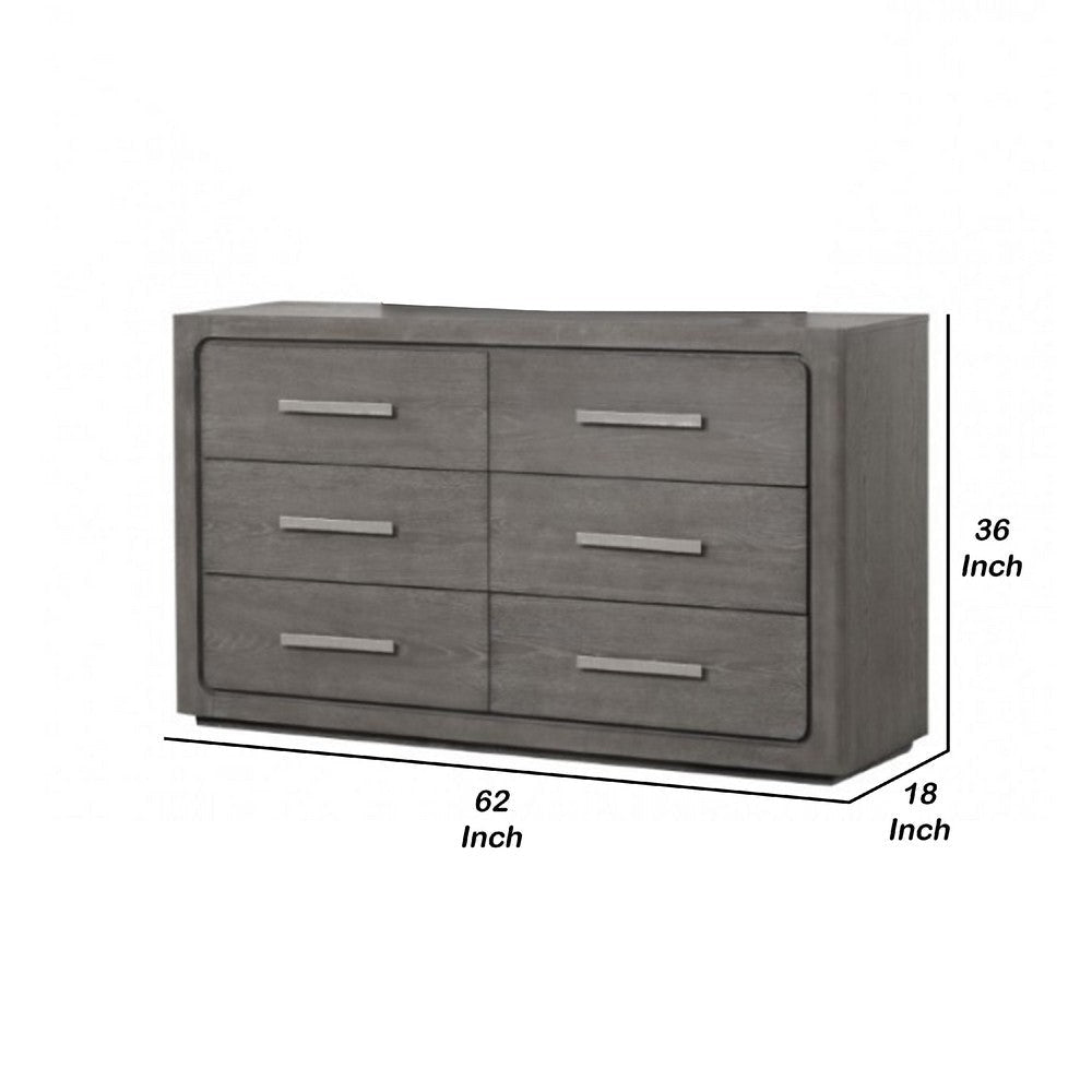 Thorne 6 Drawer Wide Dresser | Warm Gray Solid Wood Bedroom Storage BM340225