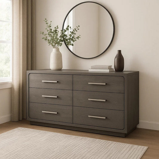 Thorne 6 Drawer Wide Dresser | Warm Gray Solid Wood Bedroom Storage