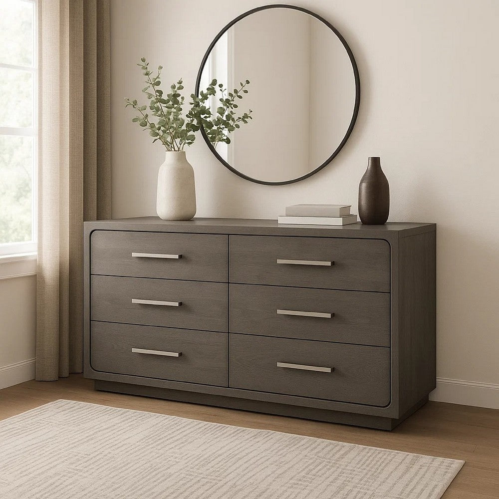 Thorne 6 Drawer Wide Dresser | Warm Gray Solid Wood Bedroom Storage