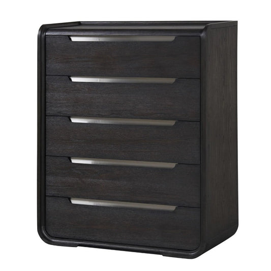Osko 5 Drawer Tall Dresser Chest | Black Solid Poplar Wood | Steel Trim