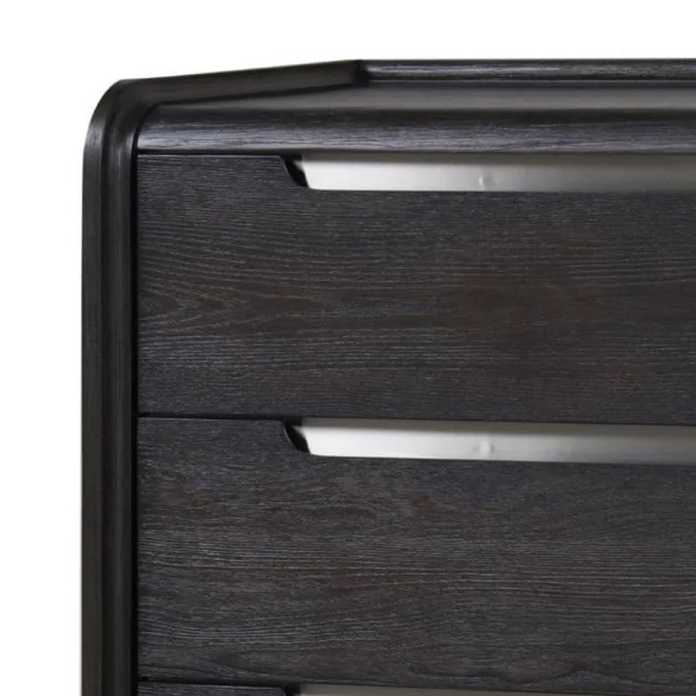 Osko 5 Drawer Tall Dresser Chest | Black Solid Poplar Wood | Steel Trim BM340226