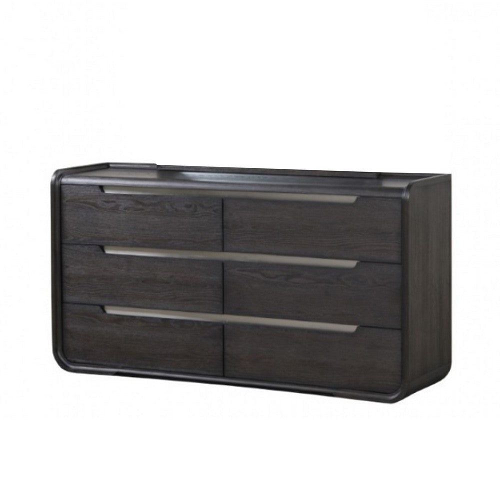 Osko 6 Drawer Wide Dresser | Black Solid Wood | Stainless Steel Trim BM340227