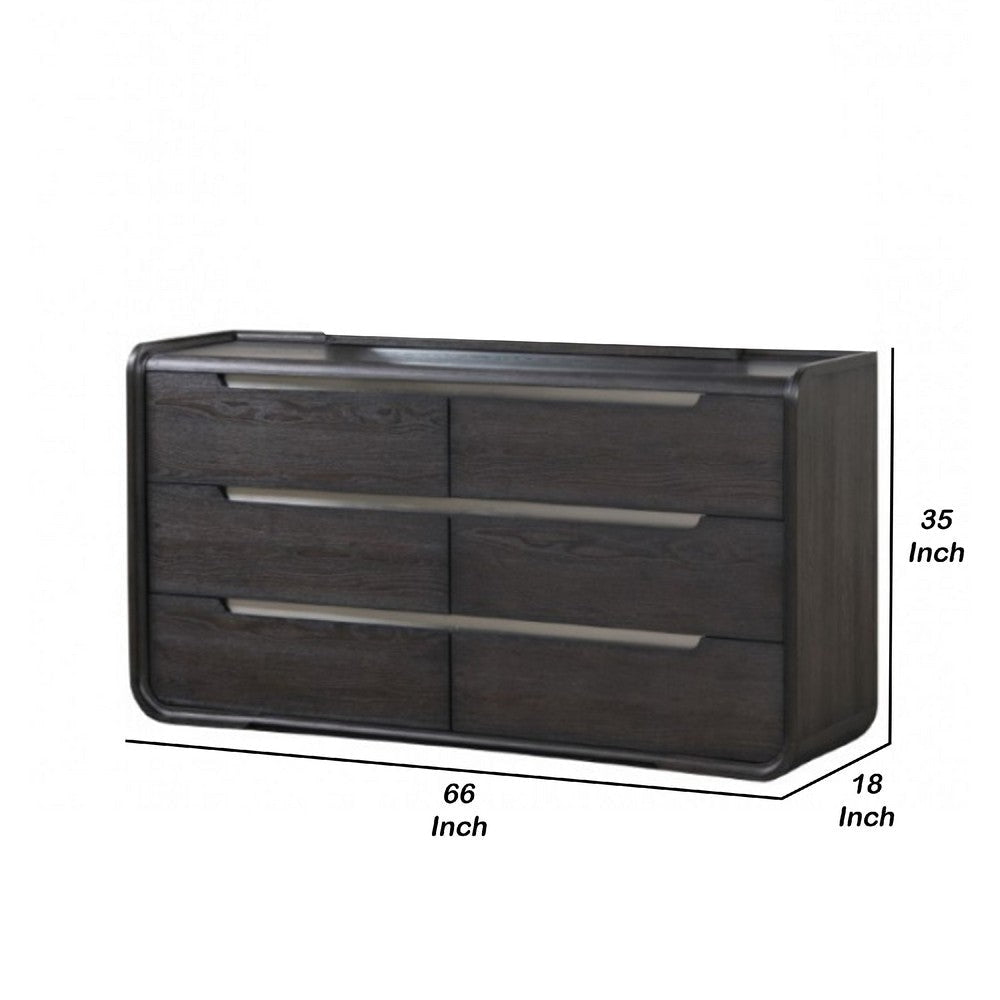 Osko 6 Drawer Wide Dresser | Black Solid Wood | Stainless Steel Trim BM340227
