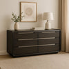 Osko 6 Drawer Wide Dresser | Black Solid Wood | Stainless Steel Trim BM340227