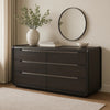 Osko 6 Drawer Wide Dresser | Black Solid Wood | Stainless Steel Trim