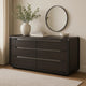 Osko 6 Drawer Wide Dresser | Black Solid Wood | Stainless Steel Trim