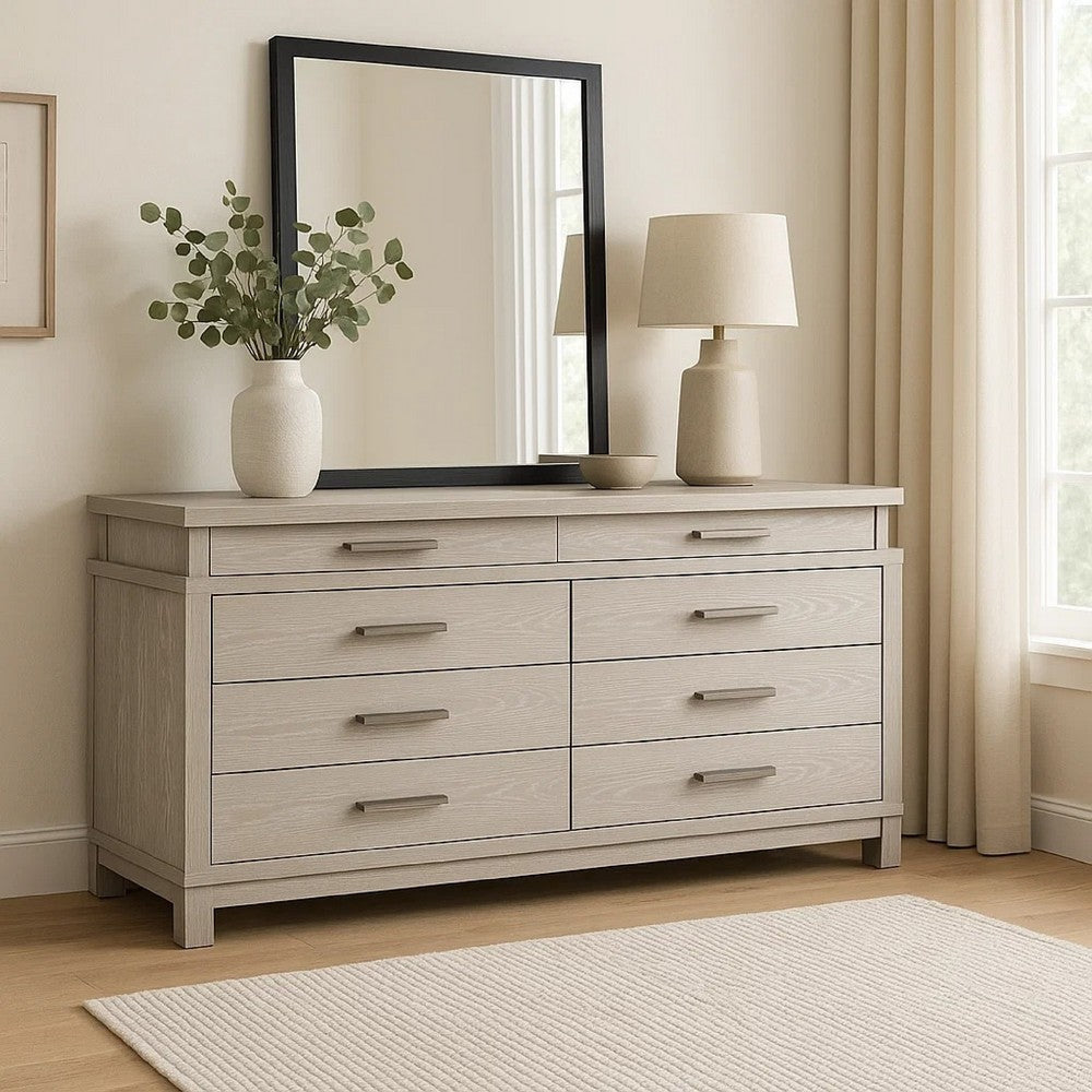 Loji 8 Drawer Wide Dresser | Weathered Gray Solid Wood Bedroom Storage BM340229