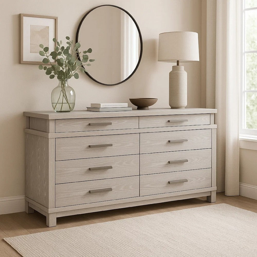 Loji 8 Drawer Wide Dresser | Weathered Gray Solid Wood Bedroom Storage