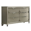 Zema 6 Drawer Wide Dresser | Silver Solid Wood | Acrylic Accents