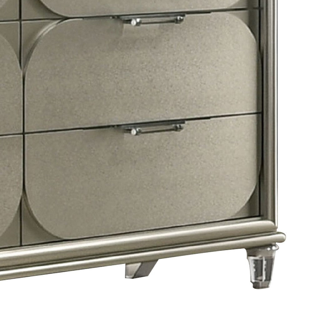 Zema 6 Drawer Wide Dresser | Silver Solid Wood | Acrylic Accents BM340230