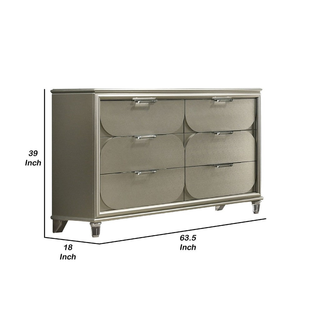 Zema 6 Drawer Wide Dresser | Silver Solid Wood | Acrylic Accents BM340230
