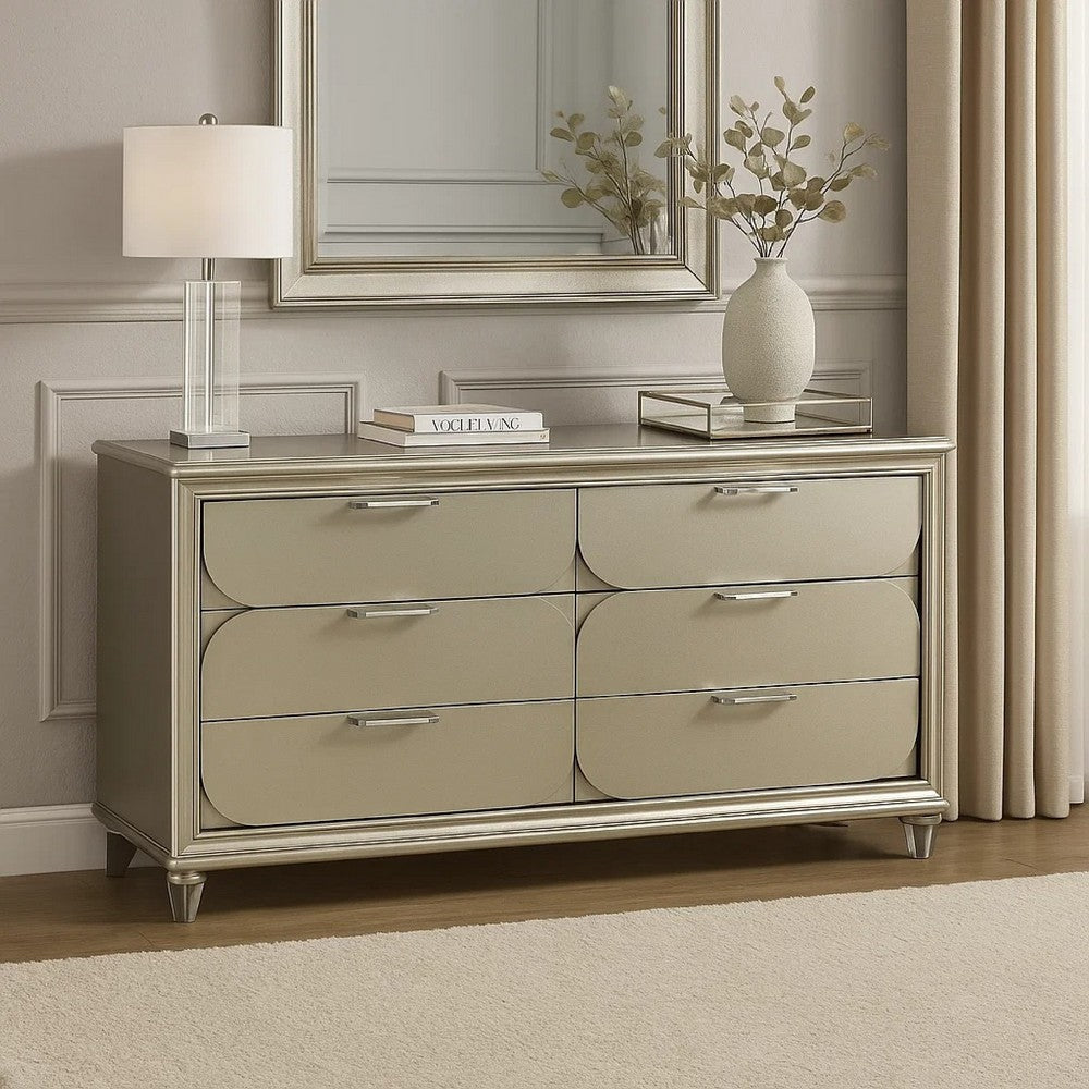 Zema 6 Drawer Wide Dresser | Silver Solid Wood | Acrylic Accents BM340230