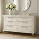 Dima 6 Drawer Wide Dresser | Pearl White Solid Wood | Acrylic Hardware BM340231