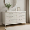 Dima 6 Drawer Wide Dresser | Pearl White Solid Wood | Acrylic Hardware