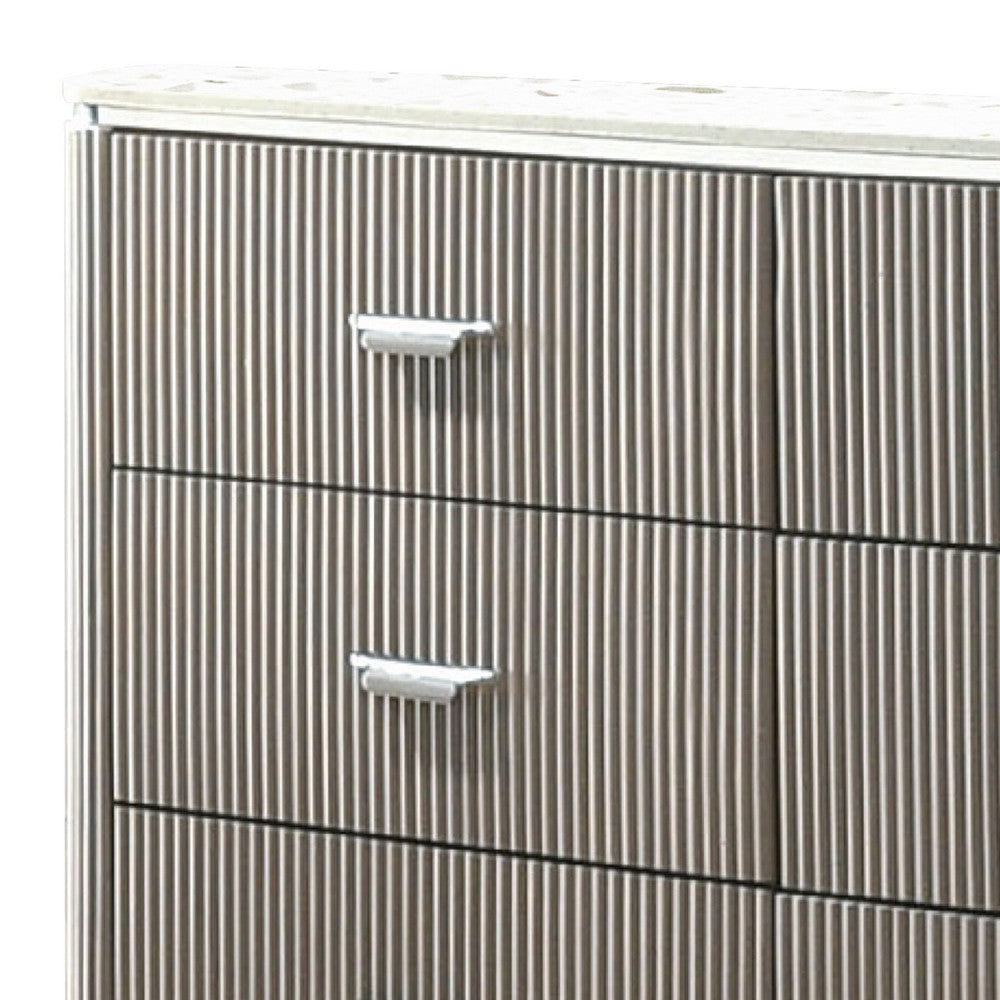 Gema 6 Drawer Wide Dresser | Light Gray Solid Wood | Cultured Stone Top BM340232