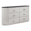 Alda 6 Drawer Wide Dresser | Light Gray Solid Wood | Cultured Stone Top