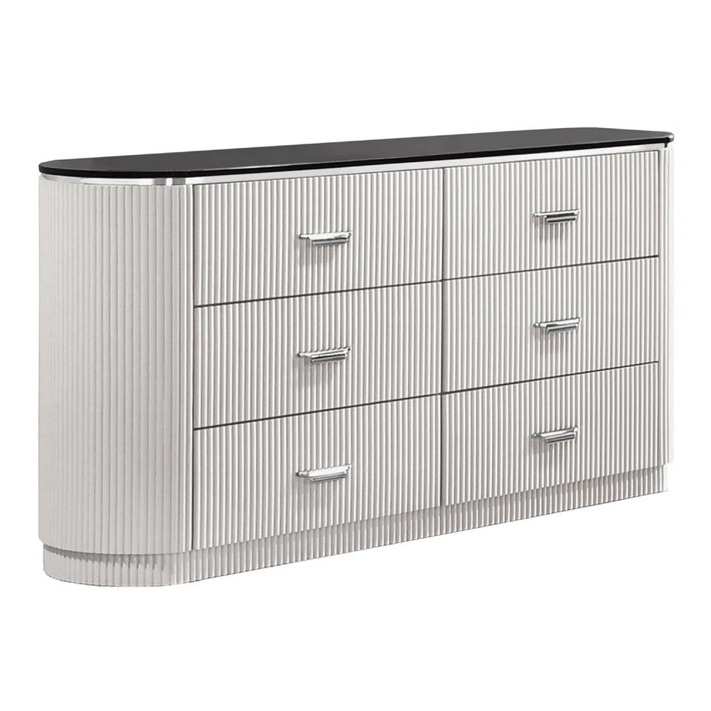 Alda 6 Drawer Wide Dresser | Light Gray Solid Wood | Cultured Stone Top
