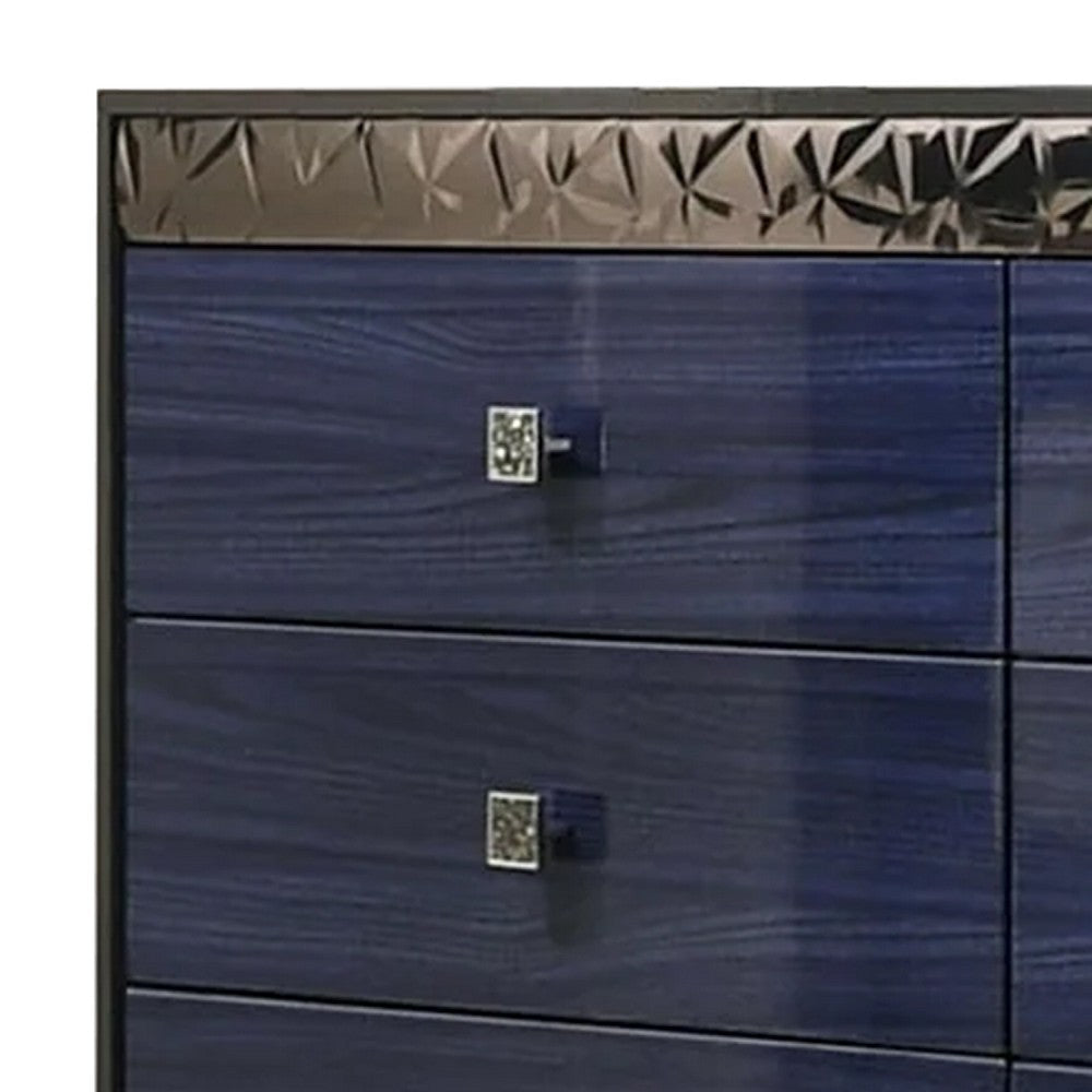 Cote 6 Drawer Dresser | Ash Gray | Indigo Blue Solid Wood | Chrome BM340234