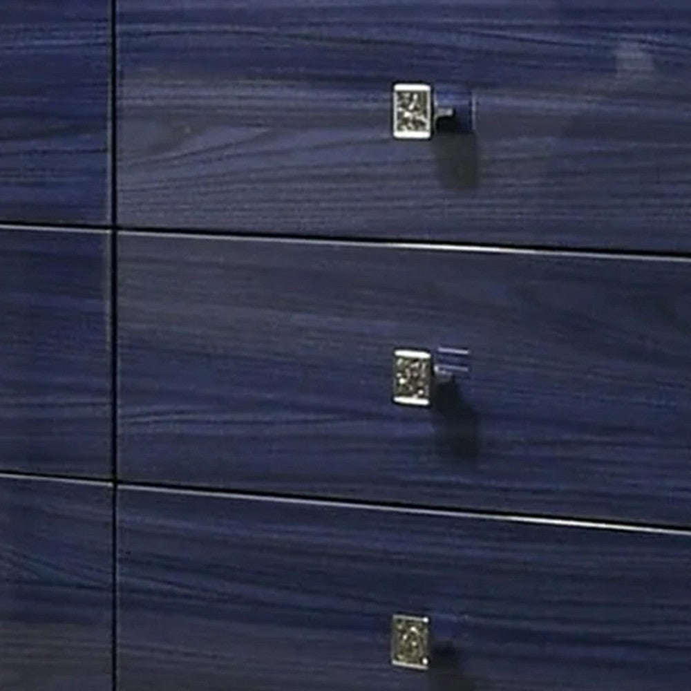 Cote 6 Drawer Dresser | Ash Gray | Indigo Blue Solid Wood | Chrome BM340234