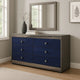 Cote 6 Drawer Dresser | Ash Gray | Indigo Blue Solid Wood | Chrome