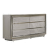 Vino 6 Drawer Wide Dresser | Gray Solid Wood | Silver Molding