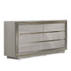 Vino 6 Drawer Wide Dresser | Gray Solid Wood | Silver Molding