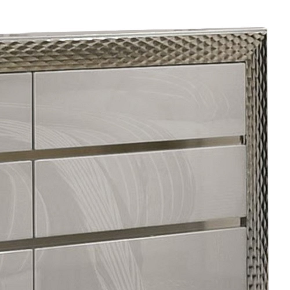 Vino 6 Drawer Wide Dresser | Gray Solid Wood | Silver Molding BM340235