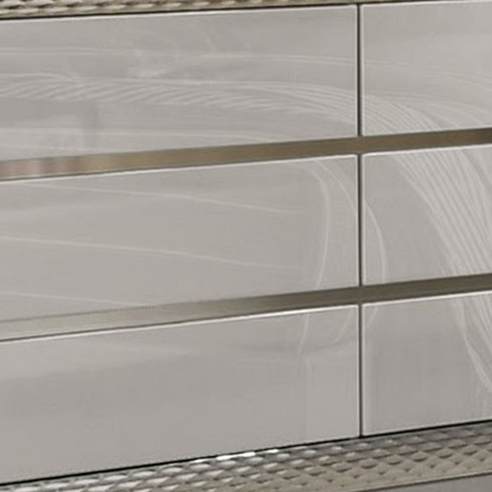 Vino 6 Drawer Wide Dresser | Gray Solid Wood | Silver Molding BM340235