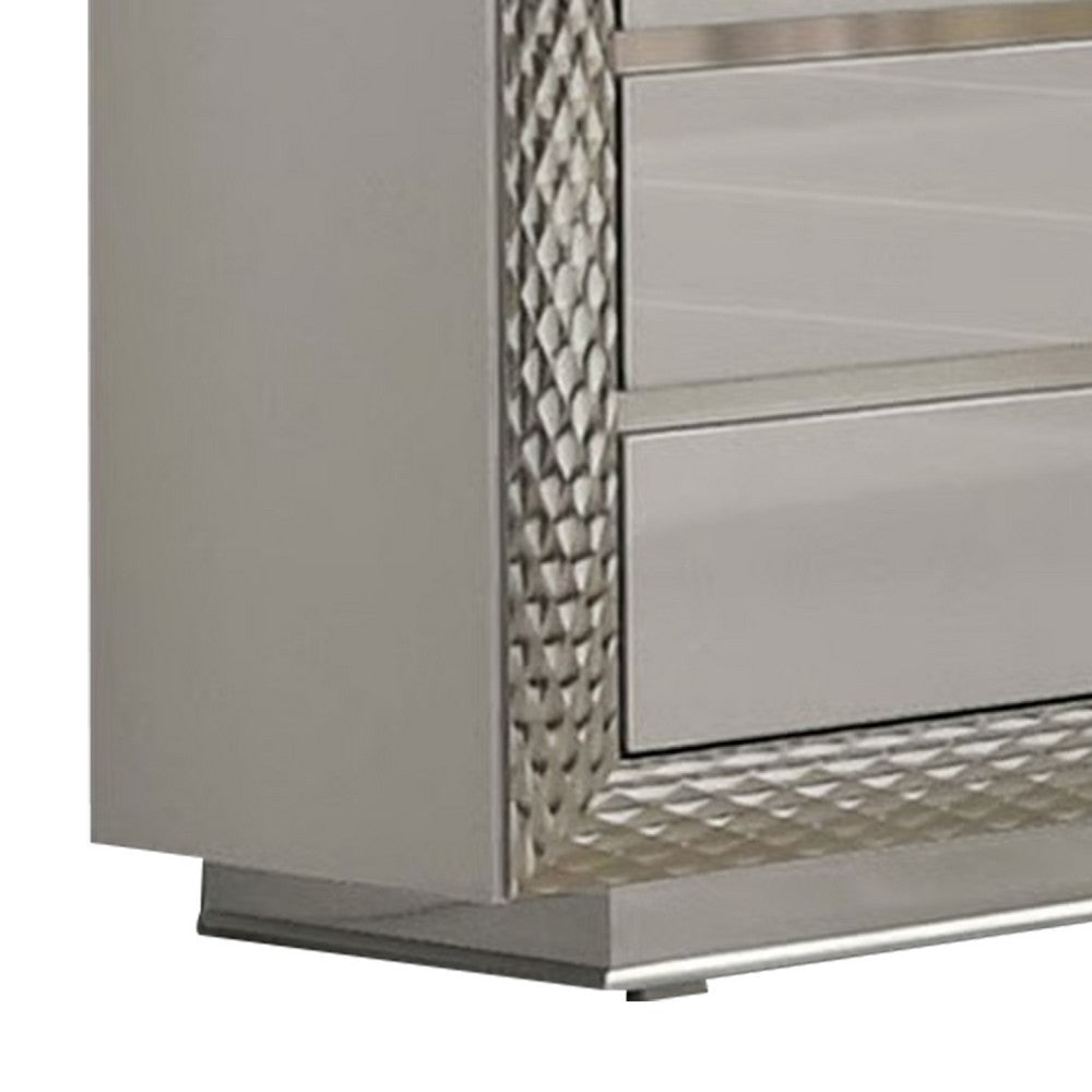 Vino 6 Drawer Wide Dresser | Gray Solid Wood | Silver Molding BM340235