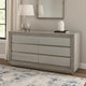 Vino 6 Drawer Wide Dresser | Gray Solid Wood | Silver Molding