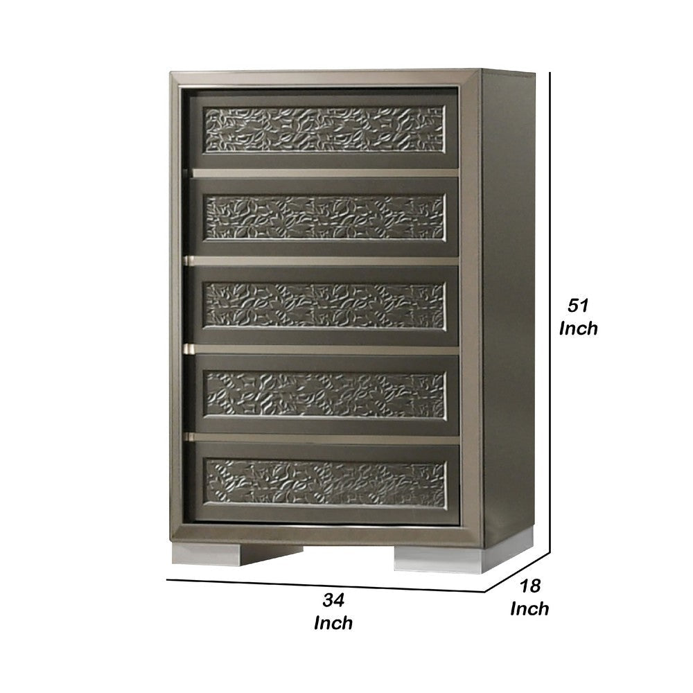 Levi 5 Drawer Tall Dresser Chest | Dark Gray Solid Wood | Bedroom Storage BM340236