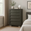Levi 5 Drawer Tall Dresser Chest | Dark Gray Solid Wood | Bedroom Storage BM340236