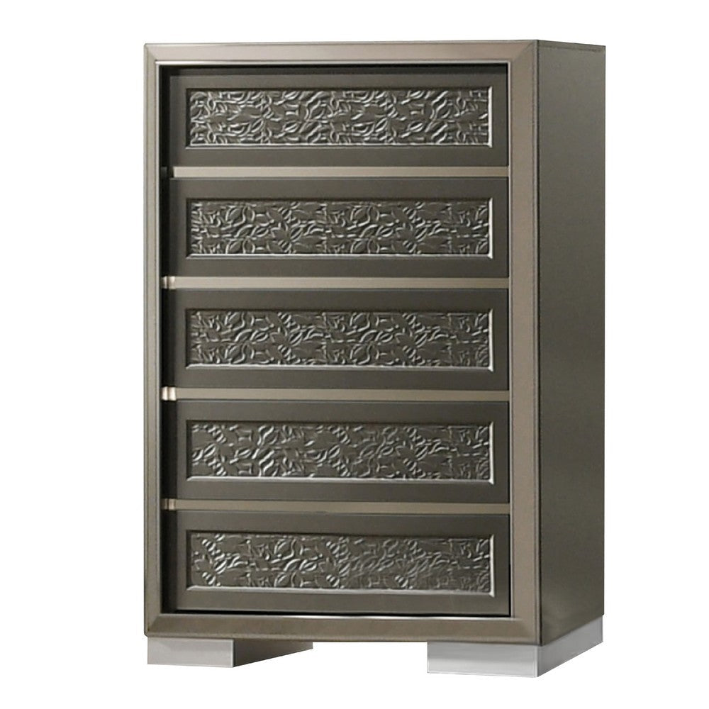 Levi 5 Drawer Tall Dresser Chest | Dark Gray Solid Wood | Bedroom Storage